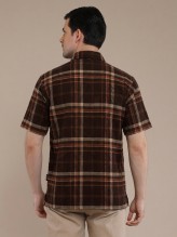 Brown Orange Flannel Checkered Short Sleeve Shirt