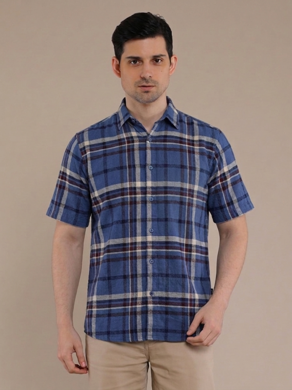 Blue Flannel Checkered Short Sleeve Shirt