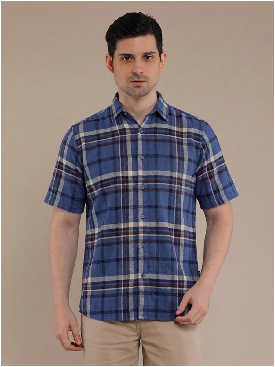 Blue Flannel Checkered Short Sleeve Shirt