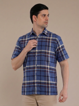 Blue Flannel Checkered Short Sleeve Shirt