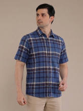 Blue Flannel Checkered Short Sleeve Shirt
