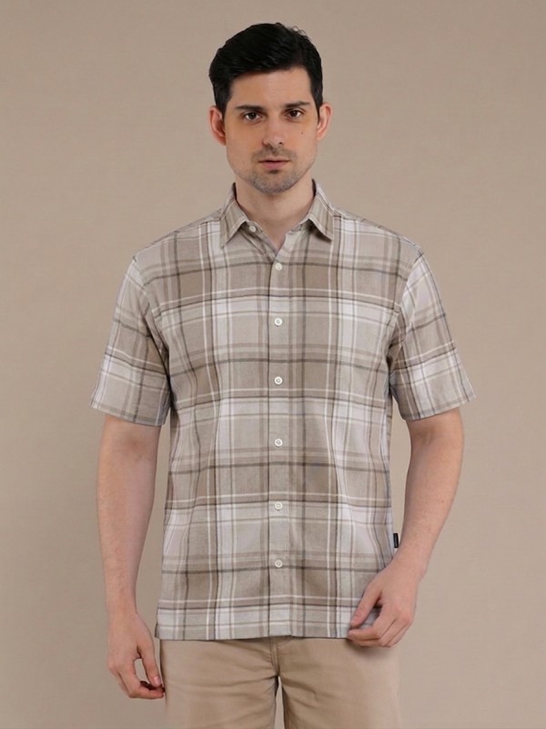 Cream Stone Flannel Checkered Short Sleeve Shirt
