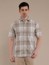 Cream Stone Flannel Checkered Short Sleeve Shirt