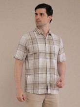 Cream Stone Flannel Checkered Short Sleeve Shirt
