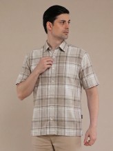 Cream Stone Flannel Checkered Short Sleeve Shirt