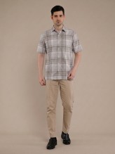 Cream Stone Flannel Checkered Short Sleeve Shirt