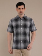 Charcoal Grey Flannel Checkered Short Sleeve Shirt