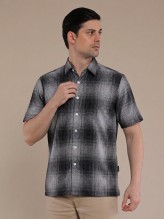 Charcoal Grey Flannel Checkered Short Sleeve Shirt