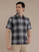 Charcoal Grey Flannel Checkered Short Sleeve Shirt