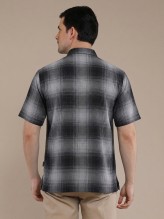 Charcoal Grey Flannel Checkered Short Sleeve Shirt