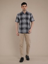 Charcoal Grey Flannel Checkered Short Sleeve Shirt