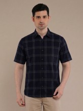 Navy Grey Flannel Checkered Short Sleeve Shirt