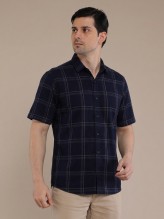 Navy Grey Flannel Checkered Short Sleeve Shirt
