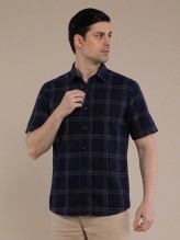 Navy Grey Flannel Checkered Short Sleeve Shirt
