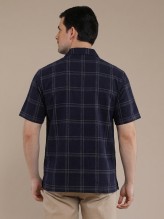 Navy Grey Flannel Checkered Short Sleeve Shirt