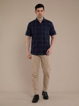 Navy Grey Flannel Checkered Short Sleeve Shirt