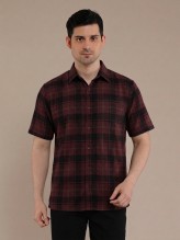 Maroon Black Flannel Checkered Short Sleeve Shirt