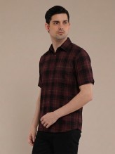 Maroon Black Flannel Checkered Short Sleeve Shirt