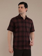 Maroon Black Flannel Checkered Short Sleeve Shirt