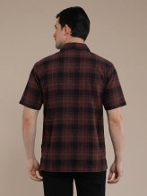 Maroon Black Flannel Checkered Short Sleeve Shirt