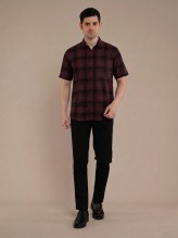 Maroon Black Flannel Checkered Short Sleeve Shirt