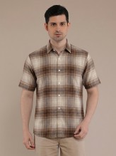 Cream Tan Checkered Short Sleeve Shirt