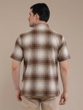 Cream Tan Checkered Short Sleeve Shirt